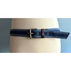 GAP Blue Striped Cotton Belt w/Leather Trim Mens sz 38